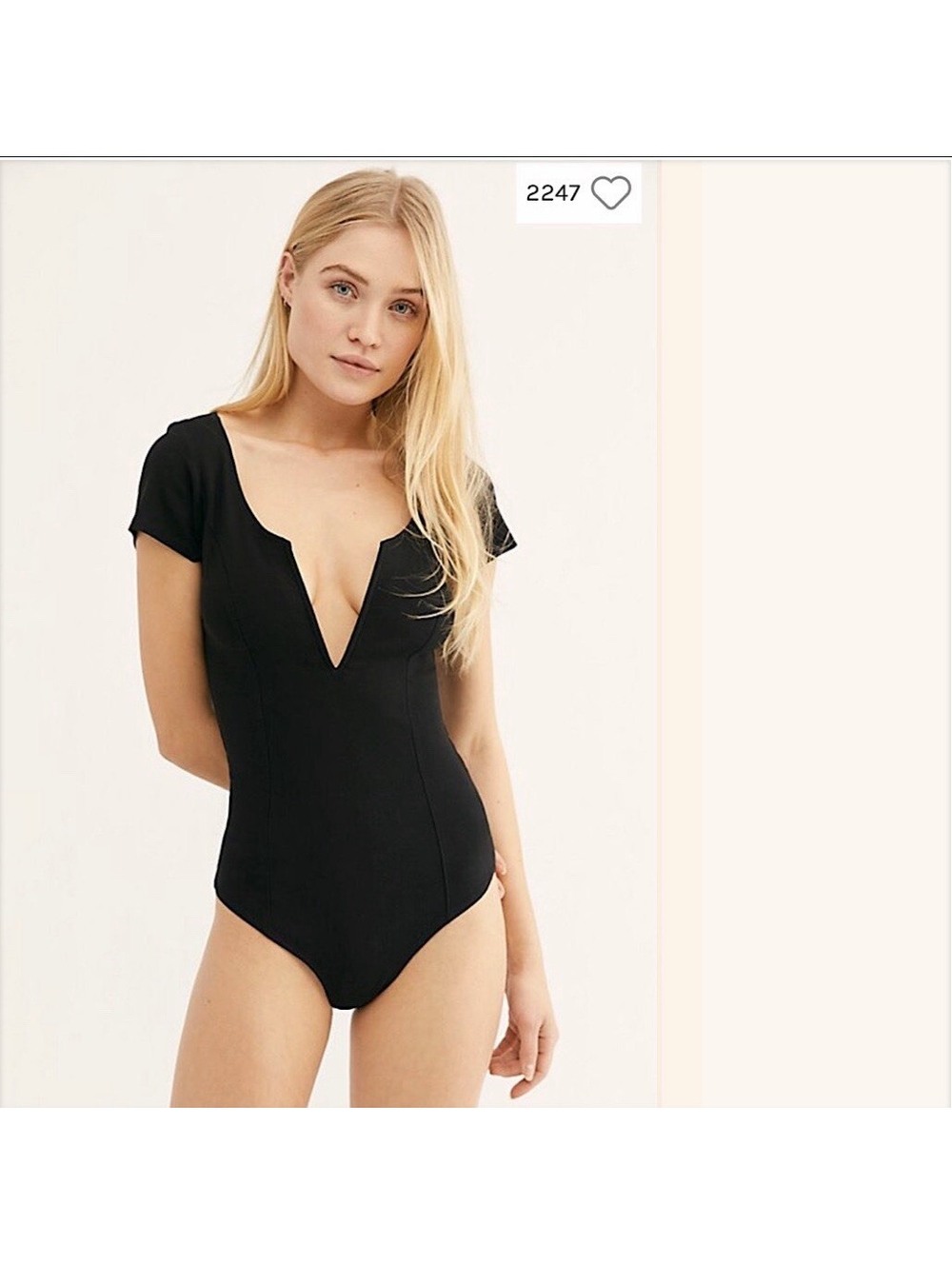 Intimately Free People Black Plunging V-Neck Short Sleeve Bodysuit Size S/P